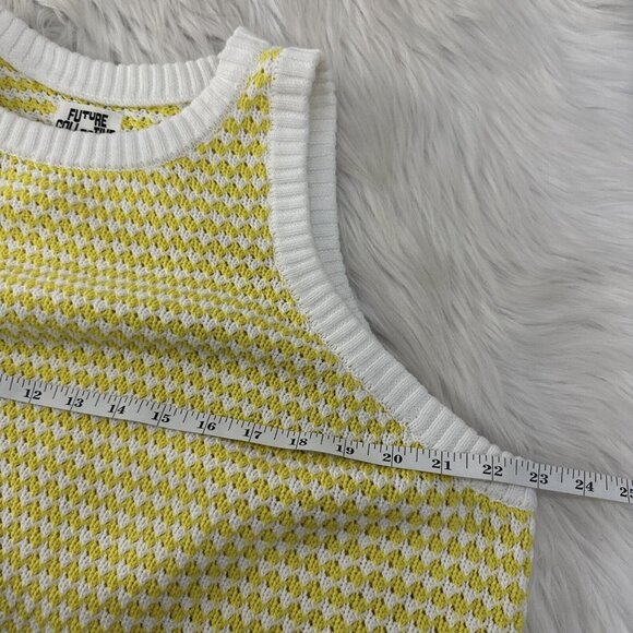 Future Collective womens check yellow white crochet sweater crop 1X - Picture 6 of 10
